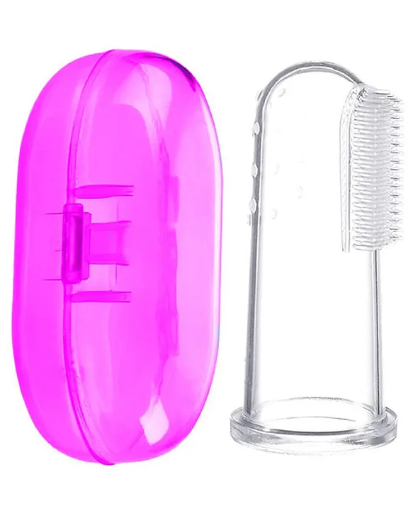 NeonateCare Baby Silicone Soft Bristles Finger Tooth Brush With Tongue Cleaner Back And Travel Protective Case Soft Baby Toothbrush For Babies Oral Hygienic Care (PINK - PINK)( Color and design may vary)