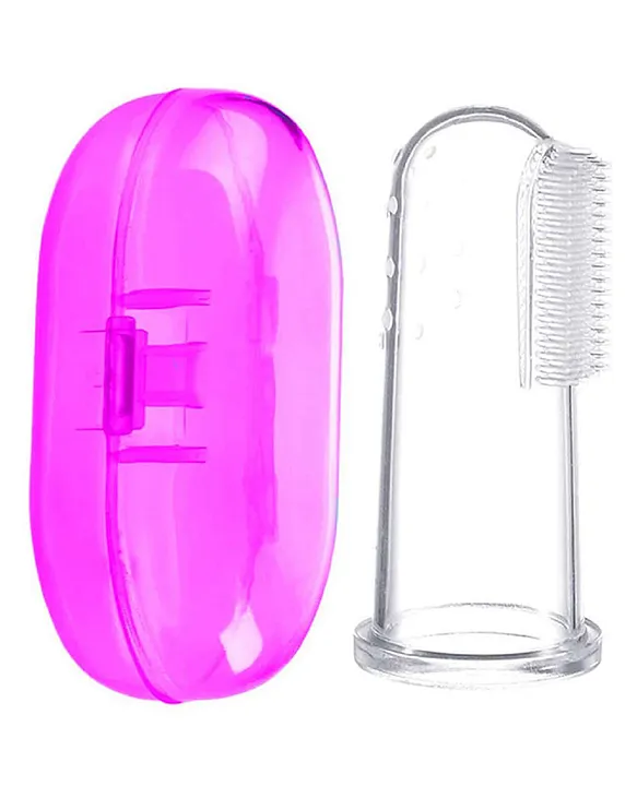 NeonateCare Baby Silicone Soft Bristles Finger Tooth Brush With Tongue Cleaner Back And Travel Protective Case Soft Baby Toothbrush For Babies Oral Hygienic Care (PINK)( Color and design may vary)