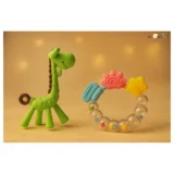 Baby Teether Set of 2, Soft Silicone Teether(Green Giraffe Teether , BlueRing Teether) - NeonateCare India