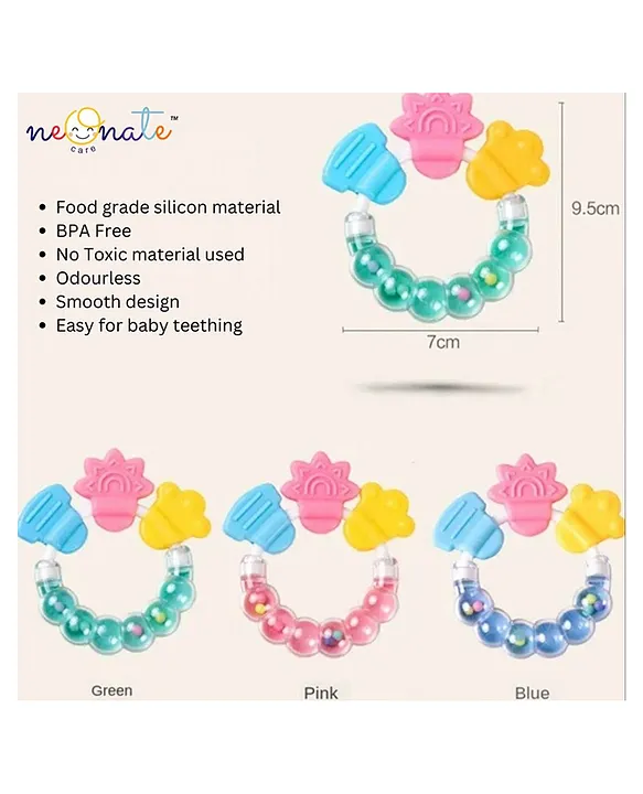 Baby Teether Set of 2, Soft Silicone Teether(Green Giraffe Teether , BlueRing Teether)