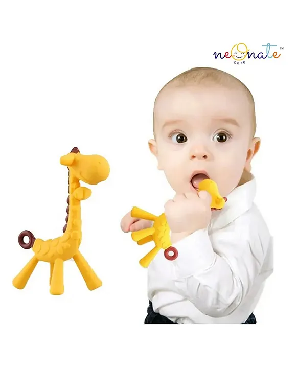 Baby Teether Set of 2, Soft Silicone Teether(Green Giraffe Teether , BlueRing Teether)