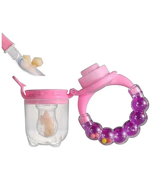 Baby Ring Style Food Fruit Feeder Nibbler and Spoon Feeder - Pink ( color and design may vary)