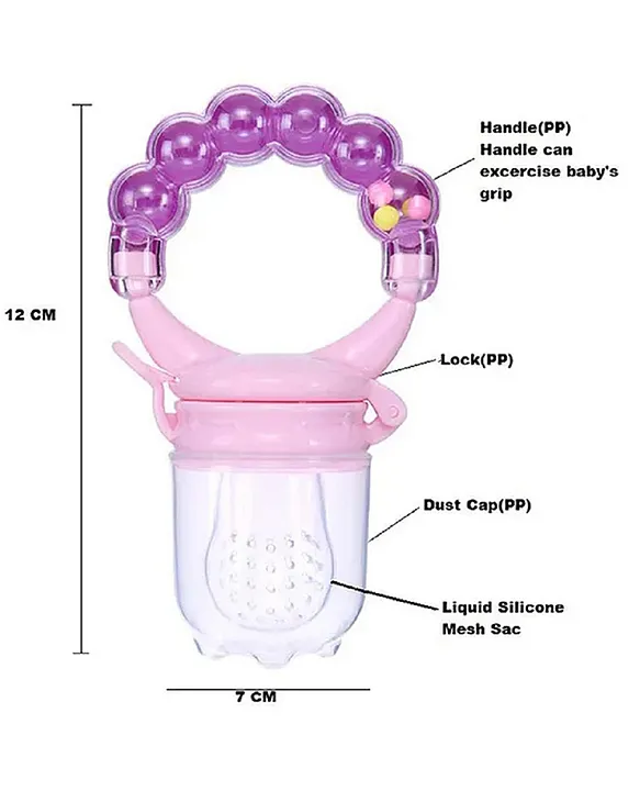 Baby Ring Style Food Fruit Feeder Nibbler and Spoon Feeder - Pink ( color and design may vary)