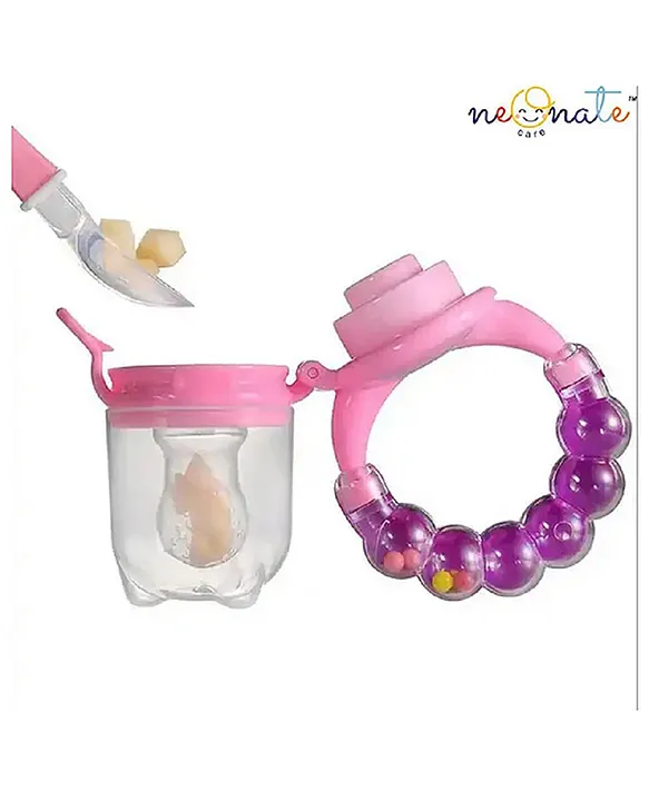 Baby Ring Style Food Fruit Feeder Nibbler and Spoon Feeder - Pink ( color and design may vary)