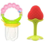 Strawberry Fruit Shape Silicone Teether With Fruit Food Feeder Nibbler Pack Of 2 - NeonateCare India