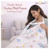 Multi Purpose Striped Nursing Cover - White Muslin cover Elephant Print - NeonateCare India