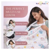 Multi Purpose Striped Nursing Cover - White Muslin cover Elephant Print - NeonateCare India