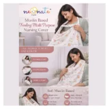 Multi Purpose Striped Nursing Cover - White Muslin cover Elephant Print - NeonateCare India