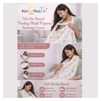 Multi Purpose Striped Nursing Cover - White Muslin cover Elephant Print - NeonateCare India