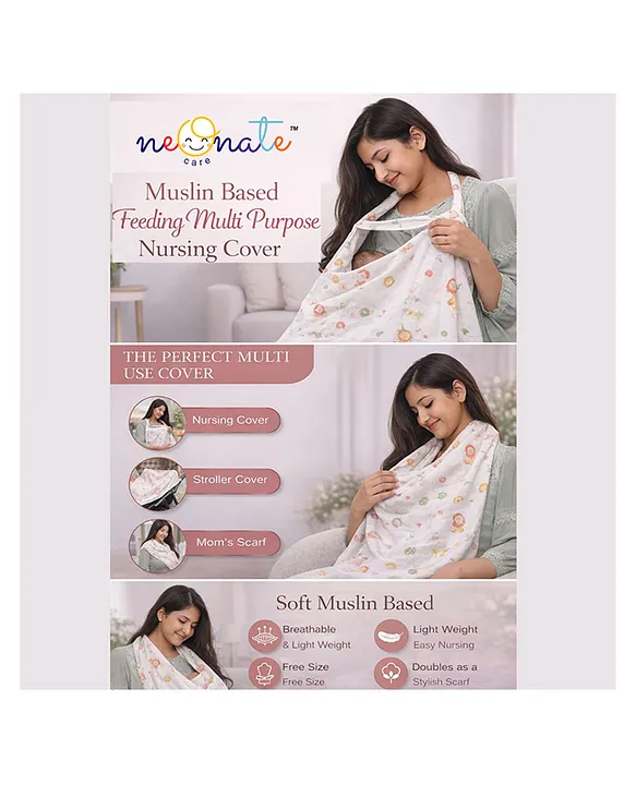 Multi Purpose Striped Nursing Cover - White Muslin cover Elephant Print