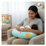 Cotton Feeding Pillow made with Pure cotton fabric - Green Fish design Mom Feeding Pillow - NeonateCare India