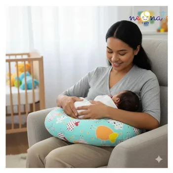 Cotton Feeding Pillow made with Pure cotton fabric - Green Fish design Mom Feeding Pillow - NeonateCare India