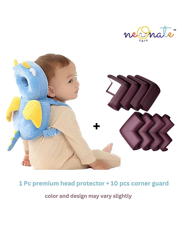 18632222a Baby head protector (blue feathers head protector) and 10 pcs corner guards - NeonateCare India