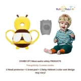Baby safety Combo of Baby Helmet and Baby Head Protector Cushion Backpack with knee pads (Cream jungle Helmet + Yellow Head protector + knee pads) (pack of 3) - NeonateCare India