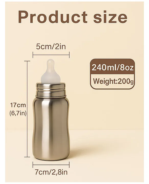 Premium Steel Feeding Bottle ( Steel Bottle ) - 240 ml)