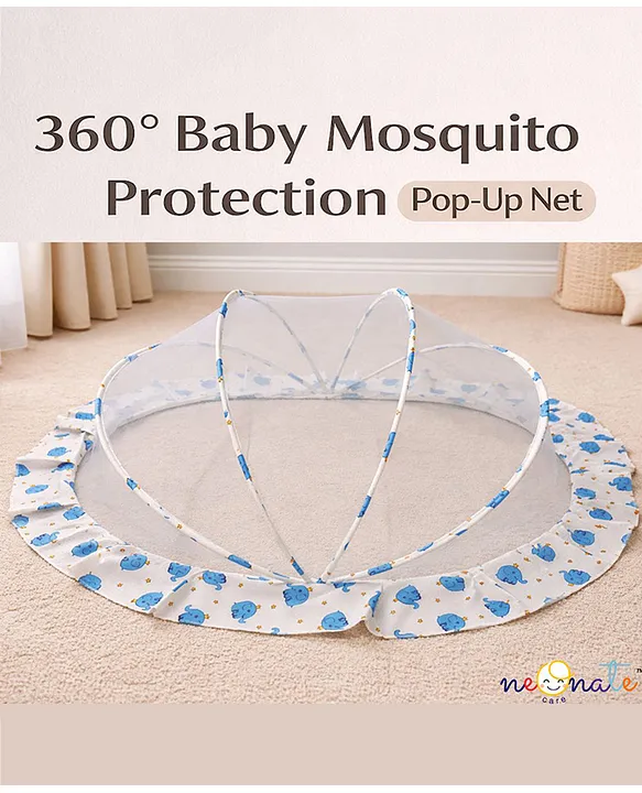 20493480a Pop Up Mosquito Net Large Size foldable Mosquito Net - Blue Elephant print Pop Up Mosquito Net - NeonateCare India