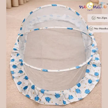 Pop Up Mosquito Net Large Size foldable Mosquito Net - Blue Elephant print Pop Up Mosquito Net - NeonateCare India