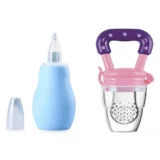 Baby Silicone Nose Cleaner and Fruit Feeder Pack of 2 - (1 Blue Nose Cleaner , 1 Pink Fruit Feeder) - NeonateCare India