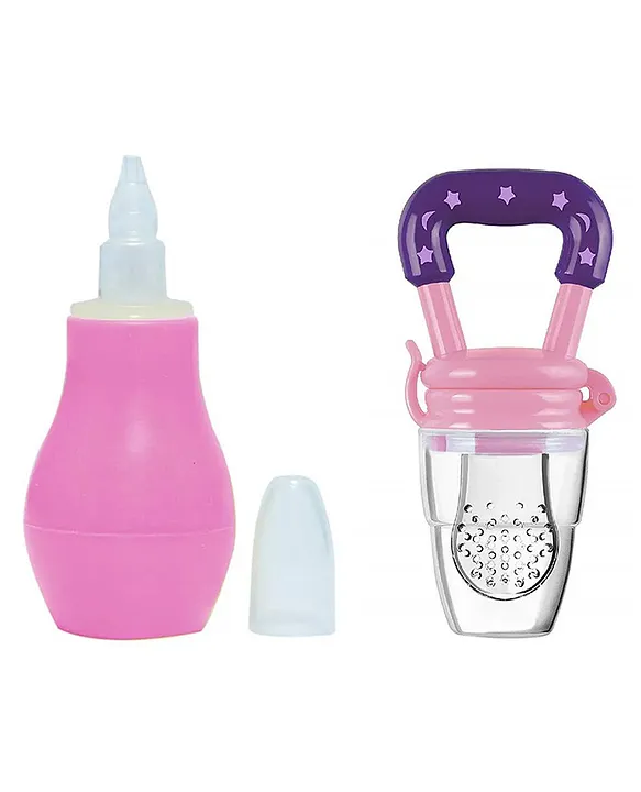 20621001a Baby Silicone Nose Cleaner and Fruit Feeder Pack of 2 - (1 Pink Nose Cleaner , 1 Pink Fruit Feeder) - NeonateCare India