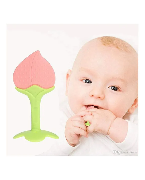 Baby Silicone Fruit Teether & Fruit Feeder Combo - Pink Fruit teether & Blue Fruit Feeder ( Pack of 2)