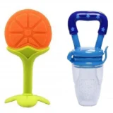 Baby Silicone Fruit Teether & Fruit Feeder Combo - Orange Fruit teether & Blue Fruit Feeder ( Pack of 2) - NeonateCare India