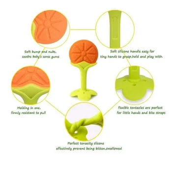 Baby Silicone Fruit Teether & Fruit Feeder Combo - Orange Fruit teether & Blue Fruit Feeder ( Pack of 2) - NeonateCare India