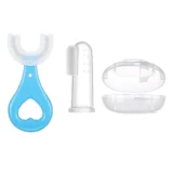 Soft Silicone Finger Toothbrush with U Shape Soft Bristles Brush for Kids - Pack of 2 (Blue u shape brush, white finger brush) - NeonateCare India