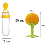 combo of spoon feeder and fruit teether - (Green Spoon feeder, Orange Fruit teether) - NeonateCare India