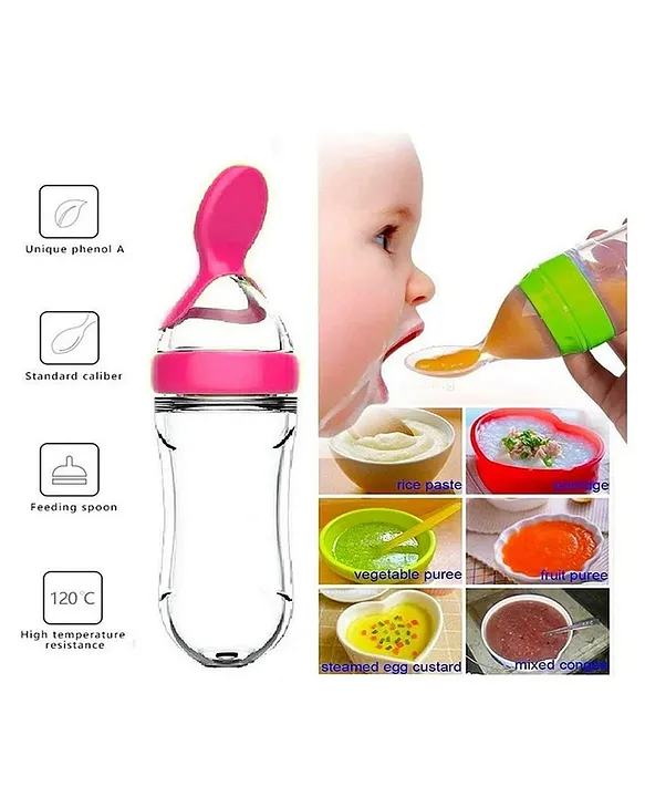 combo of spoon feeder and fruit teether - (Green Spoon feeder, Pink Fruit teether)