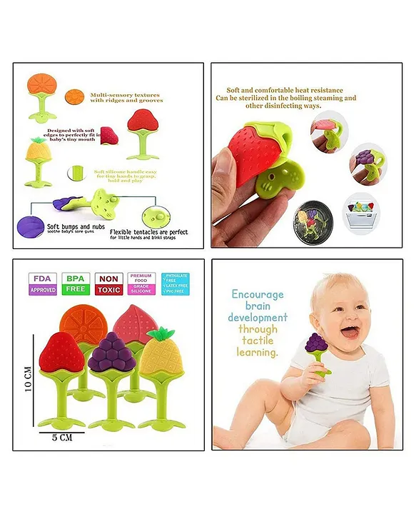 combo of spoon feeder and fruit teether - (Green Spoon feeder, Pink Fruit teether)