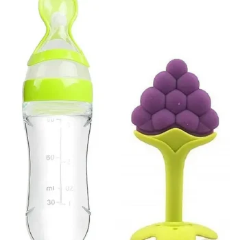 combo of spoon feeder and fruit teether - (Green Spoon feeder, Grapes Fruit teether) - NeonateCare India