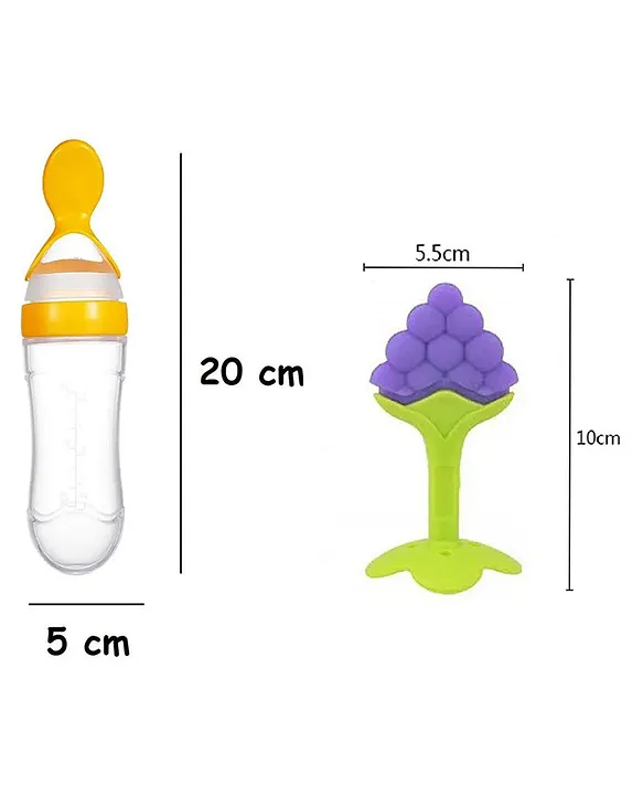 combo of spoon feeder and fruit teether - (Green Spoon feeder, Grapes Fruit teether)