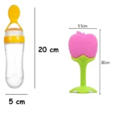 combo of spoon feeder and fruit teether - (Green Spoon feeder, Pink Fruit teether) - NeonateCare India