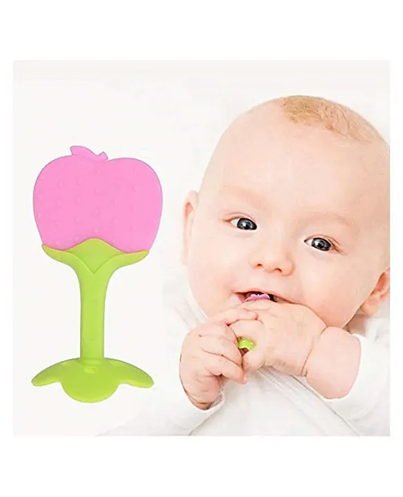 combo of spoon feeder and fruit teether - (Green Spoon feeder, Pink Fruit teether)