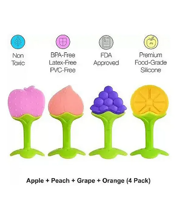20621046a Fruit Shaped Teether Pack Of 4 - (4 Fruit Teether) (MultiColor) - NeonateCare India