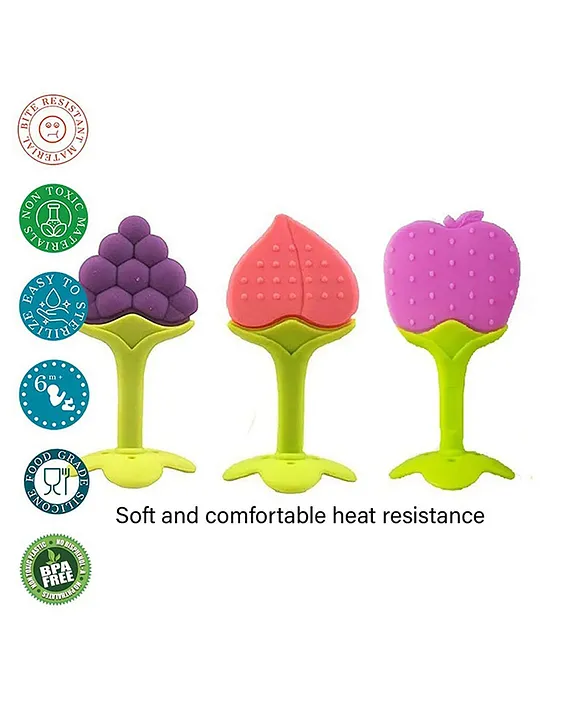 Fruit Shaped Teether Pack Of 4 - (4 Fruit Teether) (MultiColor)