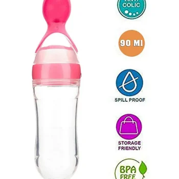 New Born Feeding Starter Kit with Spoon Feeder Fruit Feeder and 3 Cotton Bibs - ( pink spoon feeder, pink fruit feeder, 3 multicolor Bibs) - NeonateCare India