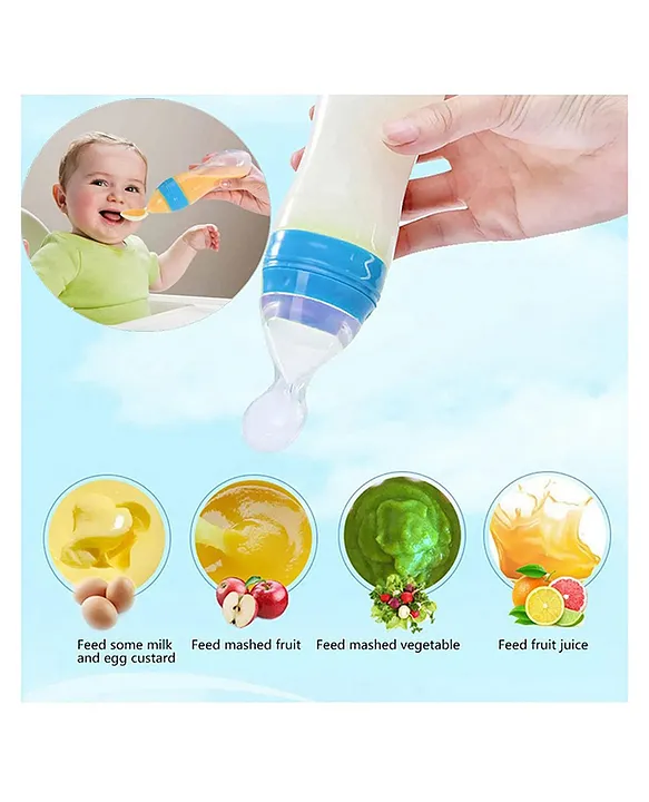 New Born Feeding Starter Kit with Spoon Feeder Fruit Feeder and 3 Cotton Bibs - ( Blue spoon feeder, Blue fruit feeder, 3 multicolor Bibs) - Blue