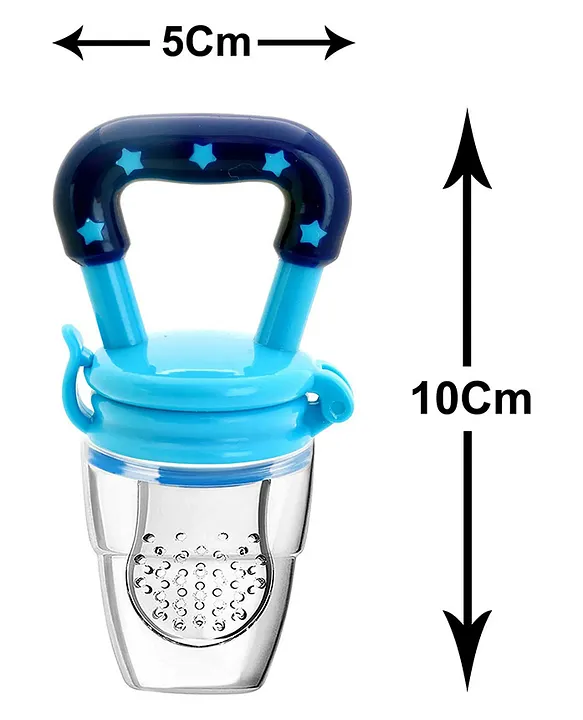 New Born Feeding Starter Kit with Spoon Feeder Fruit Feeder and 3 Cotton Bibs - ( Blue spoon feeder, Blue fruit feeder, 3 multicolor Bibs) - Blue