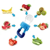 New Born Feeding Starter Kit with Spoon Feeder Fruit Feeder and 3 Cotton Bibs - ( Blue spoon feeder, Blue fruit feeder, 3 multicolor Bibs) - Blue - NeonateCare India