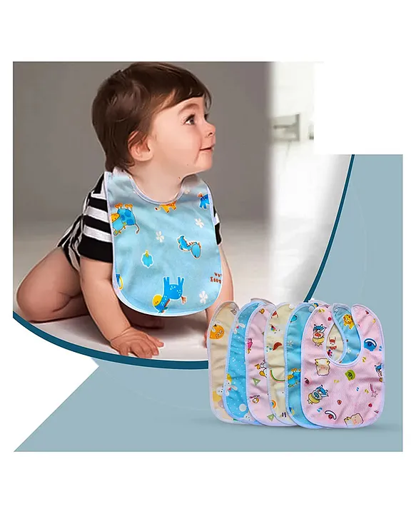 New Born Feeding Starter Kit with Spoon Feeder Fruit Feeder and 3 Cotton Bibs - ( Blue spoon feeder, Blue fruit feeder, 3 multicolor Bibs) - Blue