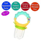 Combo of Silicone Squeezy Spoon Feeder Ring Teether and Ring Fruit Feeder ( Spoon Feeder Ring teether Ring Nibbler)- Green - NeonateCare India