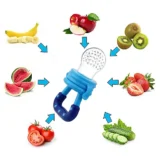 Combo of Squeezy Spoon Feeder Ring Teether Finger Toothbrush and Fruit Feeder ( Spoon Feeder Fruit Feeder Ring teether Finger Brush) - Blue - NeonateCare India