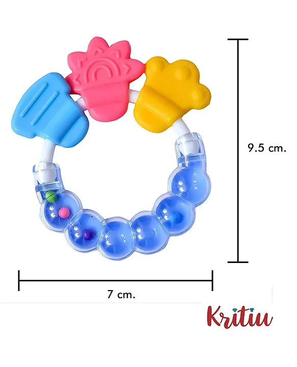 Combo of Squeezy Spoon Feeder Ring Teether Finger Toothbrush and Fruit Feeder ( Spoon Feeder Fruit Feeder Ring teether Finger Brush) - Blue
