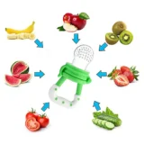 Combo of Squeezy Spoon Feeder Ring Teether Finger Toothbrush and Fruit Feeder ( Spoon Feeder Fruit Feeder Ring teether Finger Brush) - GREEN - NeonateCare India