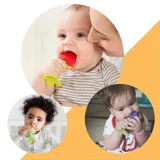 Baby Silicone Fruit Teether & Fruit Feeder Combo - Red Fruit teether & Pink Fruit Feeder - MultiColor - NeonateCare India
