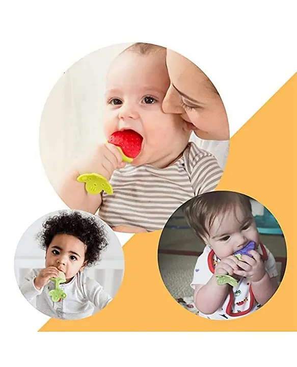 Baby Silicone Fruit Teether & Fruit Feeder Combo - Red Fruit teether & Blue Fruit Feeder