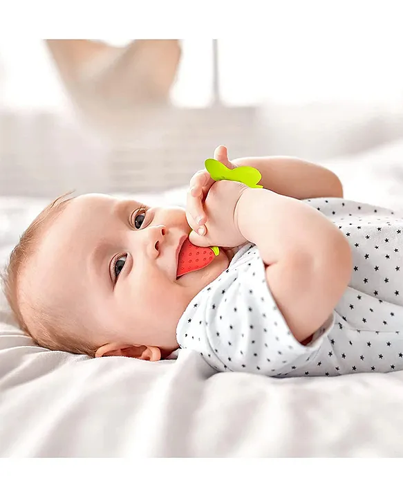 Baby Silicone Fruit Teether & Fruit Feeder Combo - Red Fruit teether & Blue Fruit Feeder