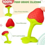 Baby Silicone Fruit Teether & Fruit Feeder Combo - Red Fruit teether & Pink Fruit Feeder - MultiColor - NeonateCare India