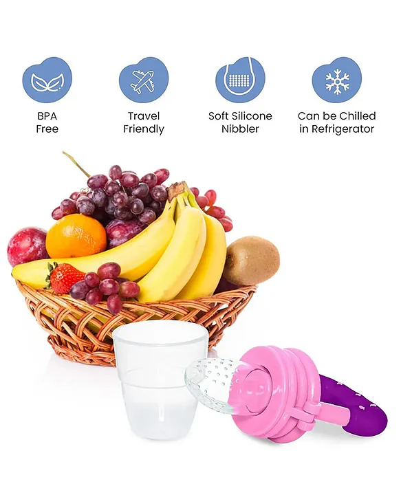 Baby Silicone Fruit Teether & Fruit Feeder Combo - Red Fruit teether & Blue Fruit Feeder